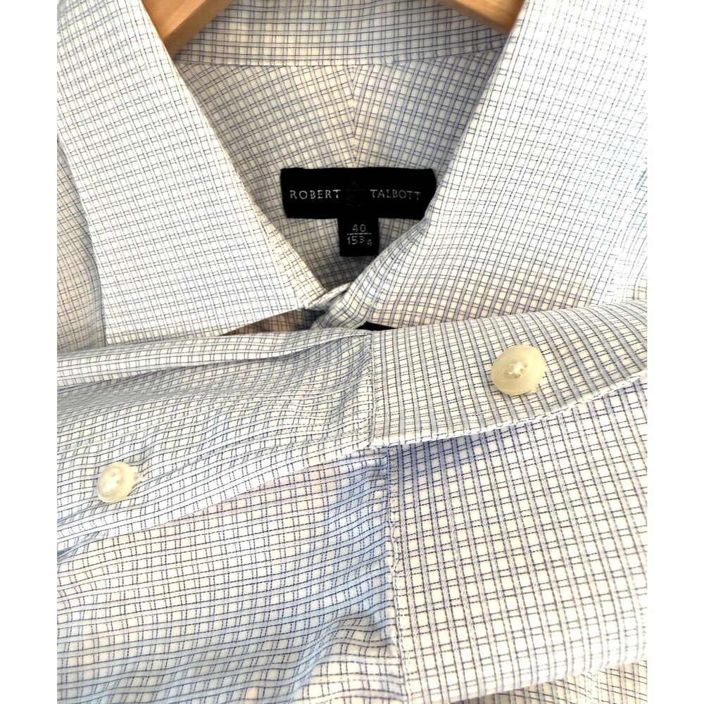 Robert Talbott Mens 15 3/4 40 Dress Shirt Blue White Grid Plaid Timeless Classic